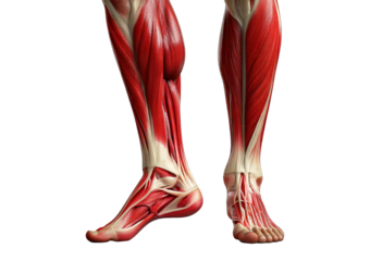 Achilles tendon with lower leg muscles isolated on transparent or white background