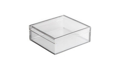 Clear square acrylic storage box with removable lid on a solid for display
