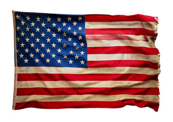 American flag with a vintage, worn appearance, isolated on transparent or white background