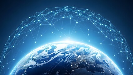 Global network connecting the world with glowing data points over earth