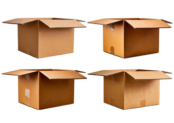 Set Box package delivery cardboard carton packaging isolated on transparent or white background
