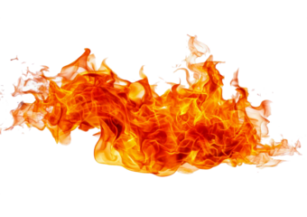 Bright and dynamic fire flames isolated on a transparent or white background