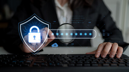 A concept of advanced network security. This system combines password protection with biometric fingerprint authentication and cloud data verification for secure access. Fermion