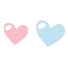 Pair of pastel heart shapes in pink and blue tones, illustrated in a clean flat style for decorative, romantic, cute, and playful creative projects.