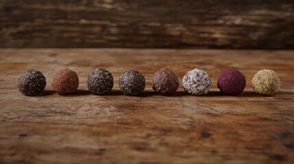 Delectable Assortment of Gourmet Chocolate Truffles on Wooden Background