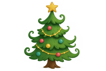 Christmas tree with glittering star and colorful festive ornaments, symbolizing holiday celebrations and winter cheer