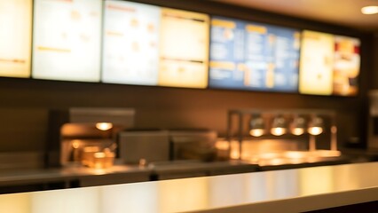Fast food menu boards and counter