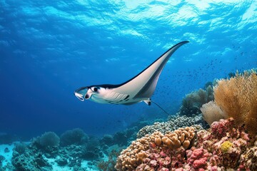 Obraz premium マンタとサンゴ礁
