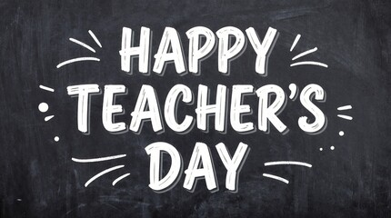 Hand drawn chalkboard greeting celebrating teachers day with playful white lettering