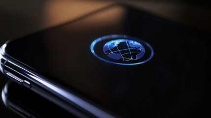 Sleek smartphone displaying a global network graphic for connectivity concept