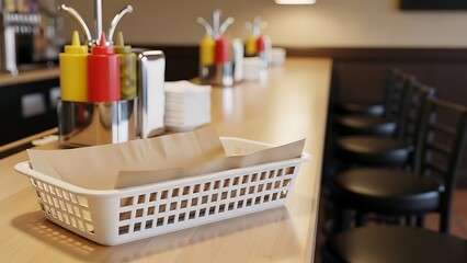 Condiment holder on a restaurant counter