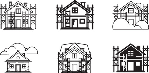 Illustrative collection of house construction, renovation, and home building icons