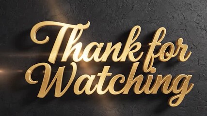 Golden glittery 3D text "Thank for Watching" on textured ground with bokeh lights