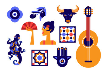 big set of vector color spanish icons
