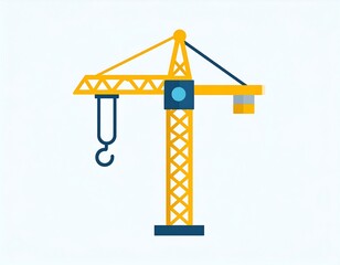 Flat, vector, golden yellow construction crane with blue accents, on a white background