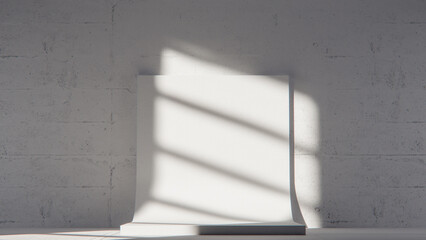 Minimal 3D scene with curved white backdrop and concrete texture. Ideal for product display, branding, and modern design mockups with natural light and shadow play.
