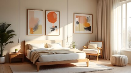 Modern bedroom with abstract art