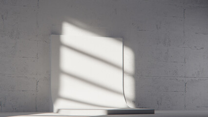 Minimal 3D scene with curved white backdrop and concrete texture. Ideal for product display, branding, and modern design mockups with natural light and shadow play.