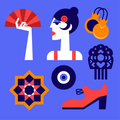 set of andalusian culture vector icons