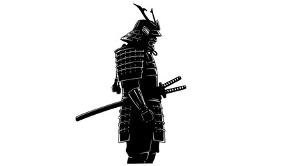 Silhouette of a Traditional Japanese Samurai Warrior with Katana Sword Vector Illustration