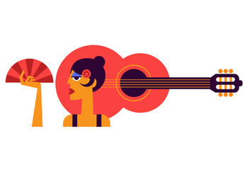 spanish girl with guitar  vector emblem
