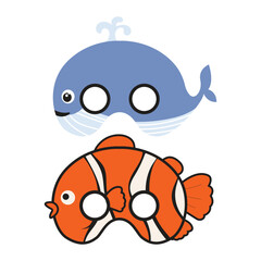 Whale and Clownfish Birthday Mask Theme Sea Animals Cartoon Icon Illustration