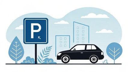 A parking sign is shown with a car in the foreground