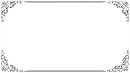 Classic Vintage Ornamental Rectangular Frame Vector with Elegant Victorian Line Border Design