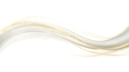Abstract flowing wave of white silk fabric with golden glitter dust