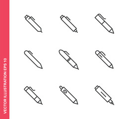 Pen icon. Outline icons collection. Editable stroke.