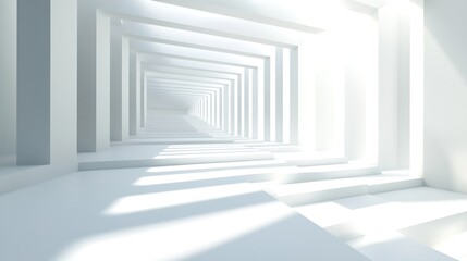 Obraz premium Modern Minimalist Interior with Rectangular Luminous Structure and White Platform 