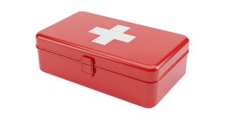 Red first aid kit with white cross symbol on black background image, Isolated On Png Transparent Background