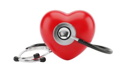 Red heart with stethoscope on black background medical concept health, Isolated On Png Transparent Background