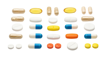Assortment of colorful pharmaceutical pills and capsules on black background medicine health, Isolated On Png Transparent Background