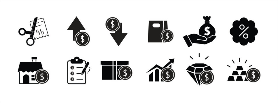 Price concept icon set, Collection of symbols with white background. Editable vector lines.