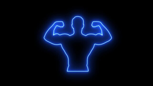 bodybuilder gym fitness center animated neon bodybuilder icon logo gym fitness station center workout 4k looping