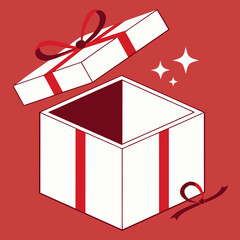 Open Gift Box with Red Ribbon Empty Surprise Celebration with vector illustration