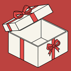 Open Empty Gift Box Red Ribbon Present Isolated background