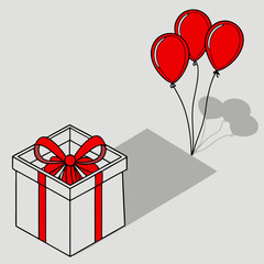 Festive Open Gift Box and Red Party Balloons Isolated background
