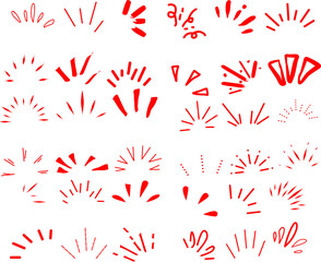 Vibrant red comic-style burst and highlight elements arranged in a clean set, perfect for decoration, emphasis, motion effects, and dynamic graphic design projects.