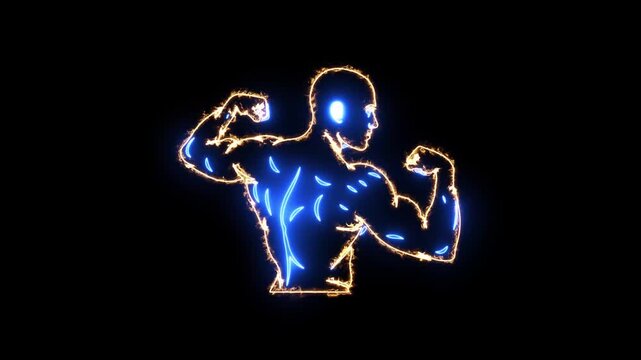 bodybuilder gym fitness center animated neon bodybuilder icon logo gym fitness station center workout 4k looping
