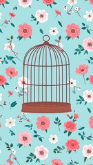 Floral pattern with birdcage