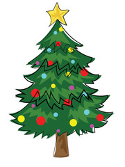 A Christmas tree in a continuous line drawing style.