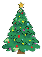 A Christmas tree in a continuous line drawing style.