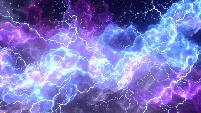 Ethereal celestial lightning illuminating cosmic clouds