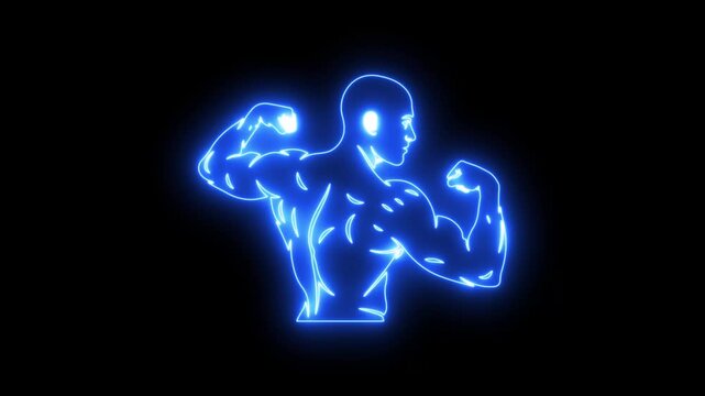 bodybuilder gym fitness center animated neon bodybuilder icon logo gym fitness station center workout 4k looping