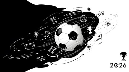 Football Fusion: A dynamic illustration captures the essence of football, featuring a central ball alongside artistic elements symbolizing the sport's energy and passion.