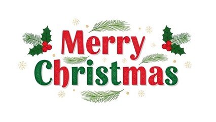 "Merry Christmas" Greeting with decorations on white background