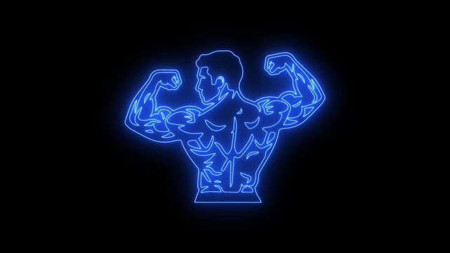 bodybuilder gym fitness center animated neon bodybuilder icon logo gym fitness station center workout 4k looping