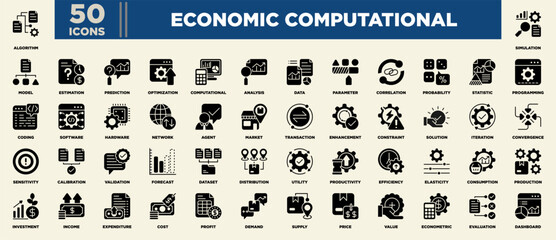 Economic Computational Icon Set Glyph Black